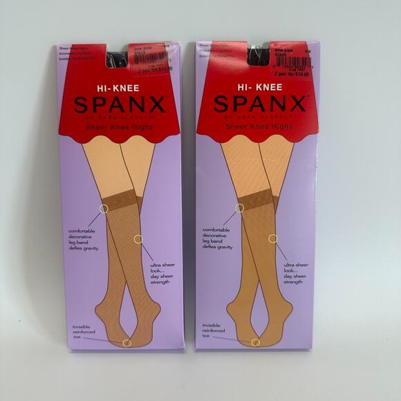 Spanx Hi-Knee Sheer Knee Highs Black Reinforced Toe One Size 4 Pair Total NEW - Picture 1 of 7